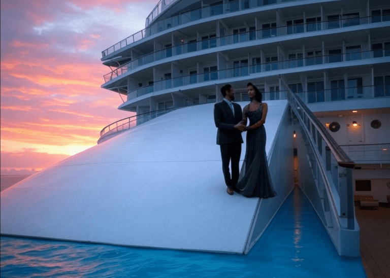 Pareja de esposo bajando del crucero