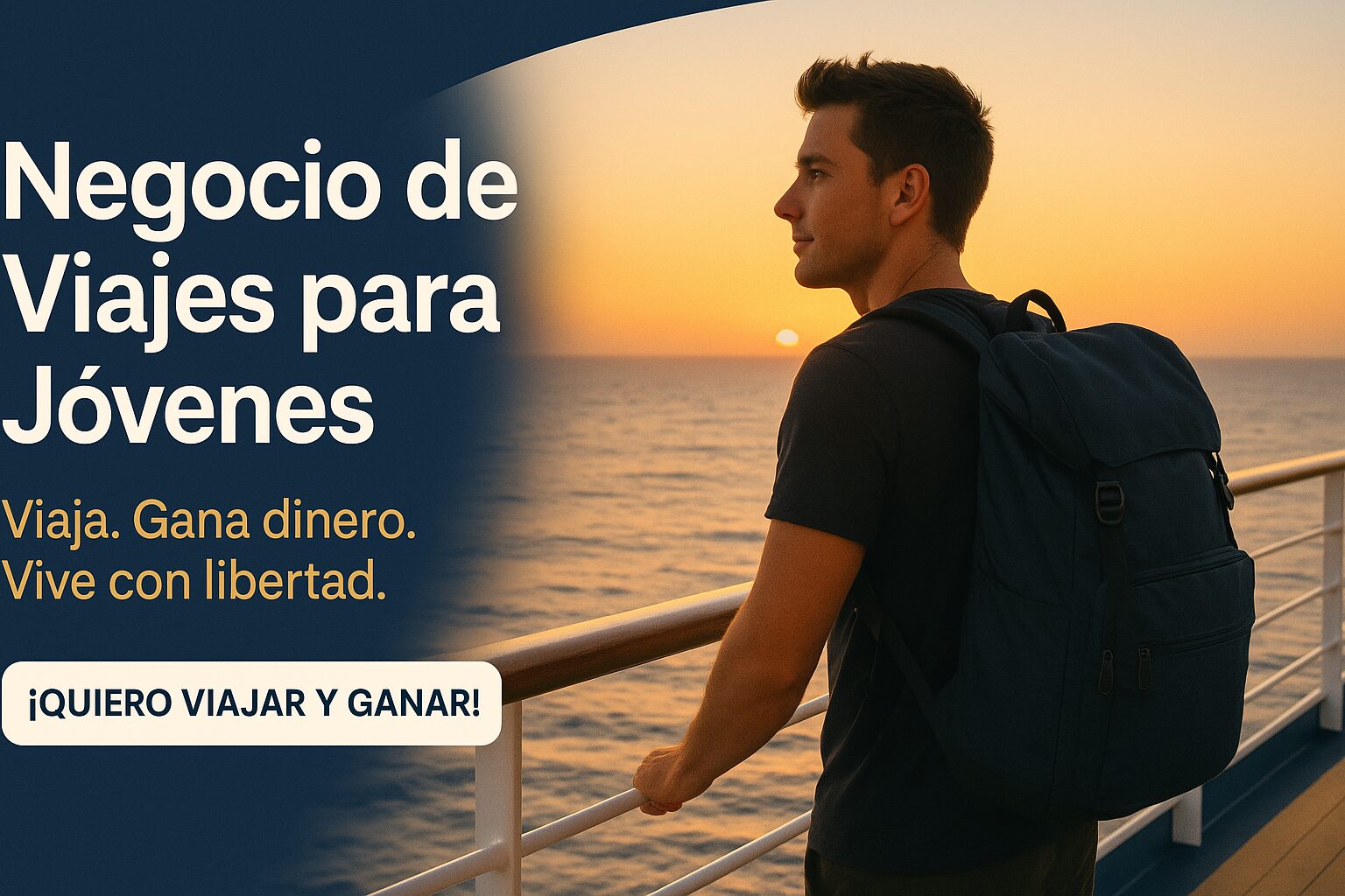 negocio de viajes para jóvenes con mochila en un barco