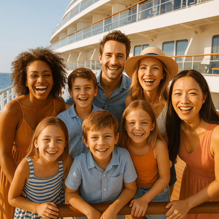 Familia sonriente a bordo: e un crucero de lujo para viajar y vivir