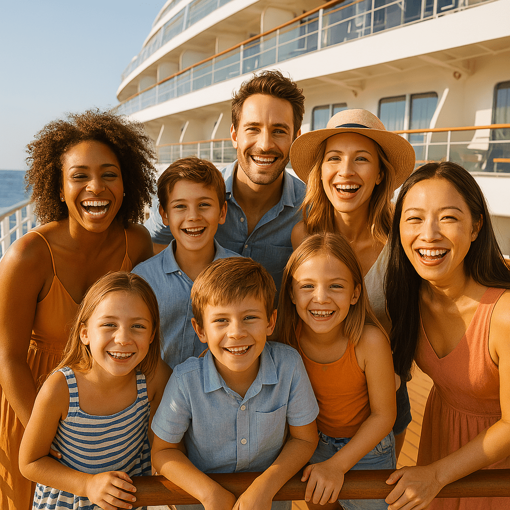 Familia sonriente a bordo: e un crucero de lujo para viajar y vivir