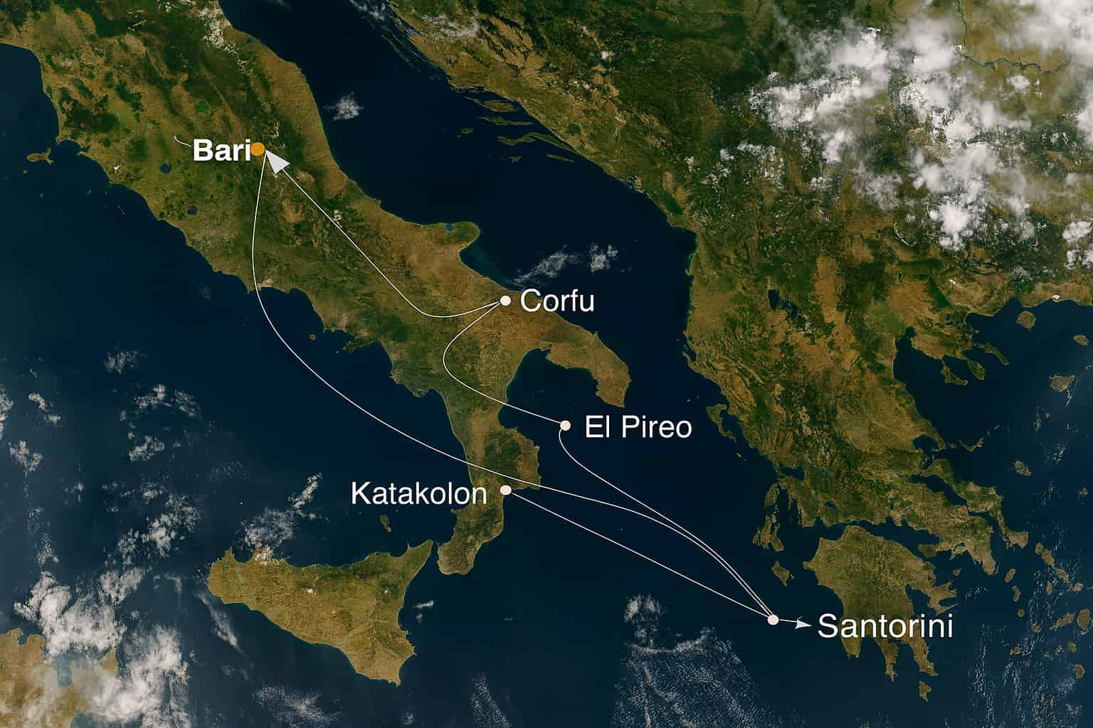Crucero de lujo por las islas griegas desde Bari, contu, el pireo, santorini, katakolon