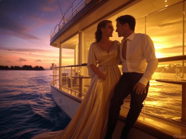 Pareja en su luna de miel en un crucero de lujo