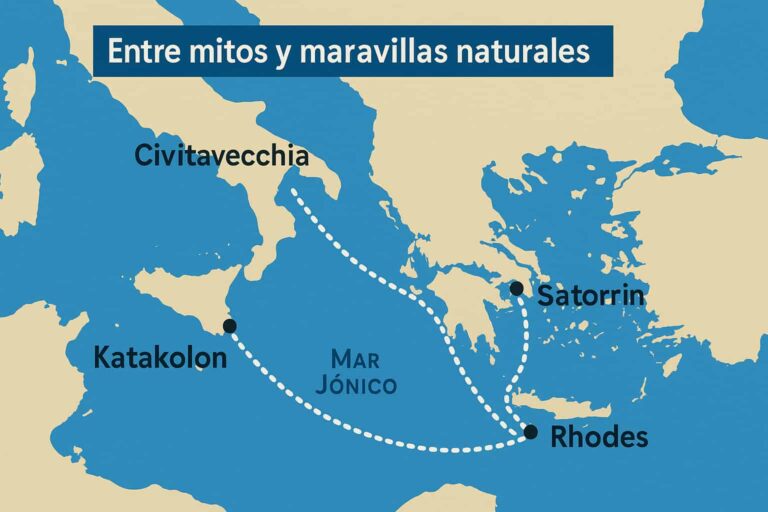 Mapa-de-la-ruta-en-crucero-Entre-mitos y maravillas naturales-con-escalas-en-Grecia,-Italia-y-navegación- por-el-mar-Jónico.